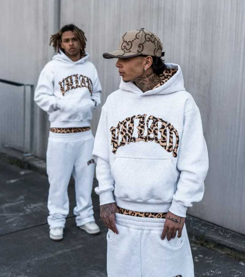American hip-hop leopard print letter embroidery men hoodie retro Harajuku street fashion sports suit casual sweatshirts XJ250731