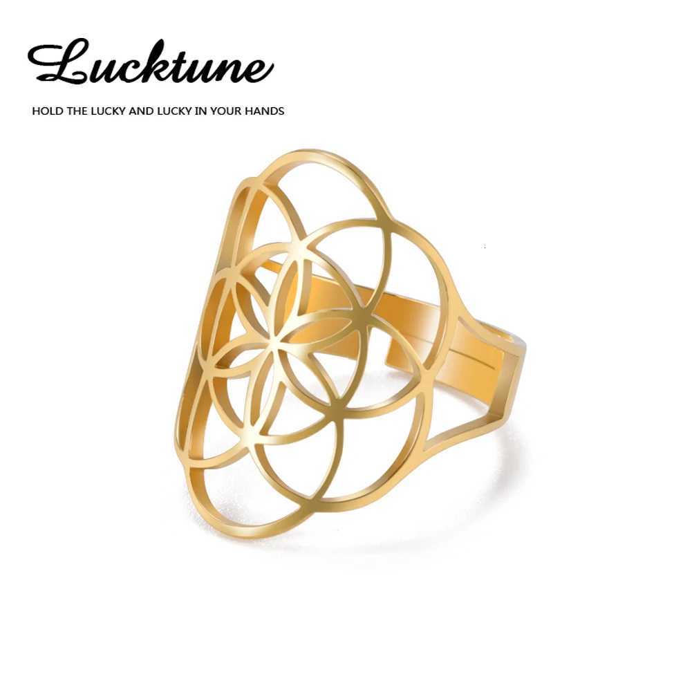 Lucktune Viking Seed of Life Ring Stainless Steel Geometric Flower Amulet Adjustable Ring for Women Retro Jewelry Valentine Gift y250730