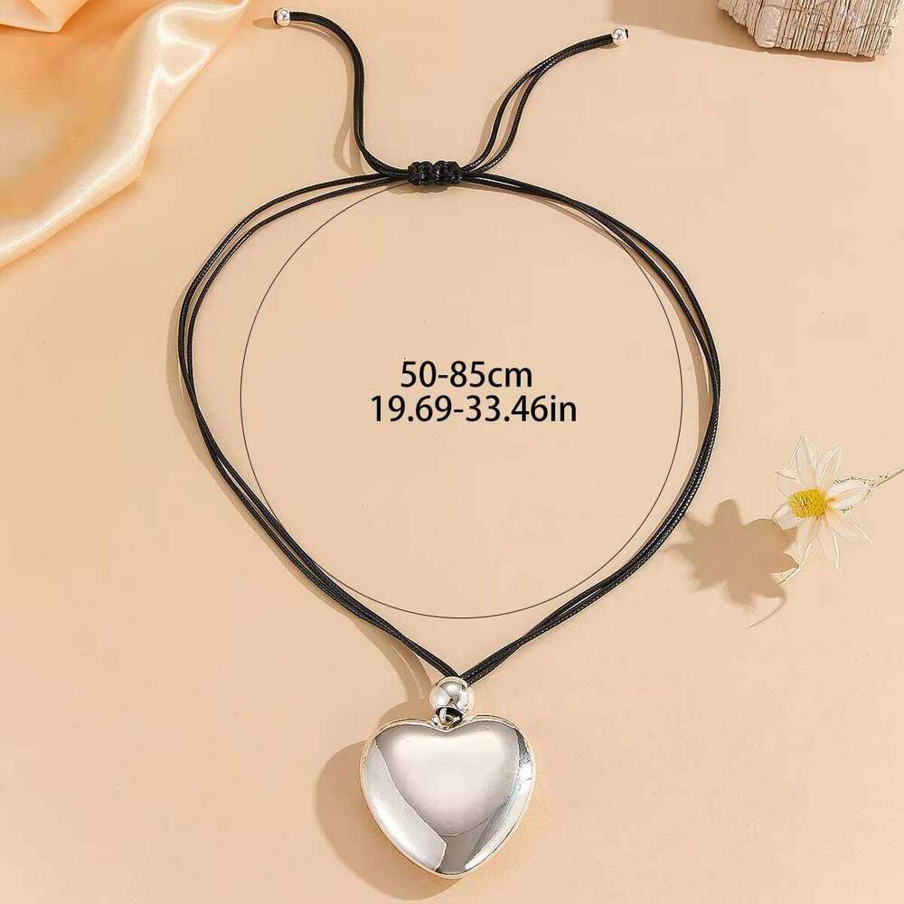 SHIXIN Women's Gothic Black Adjustable Punk Choker Necklace CCB Siery Exaggerated Heart-Shaped Love Pendant Buddhism