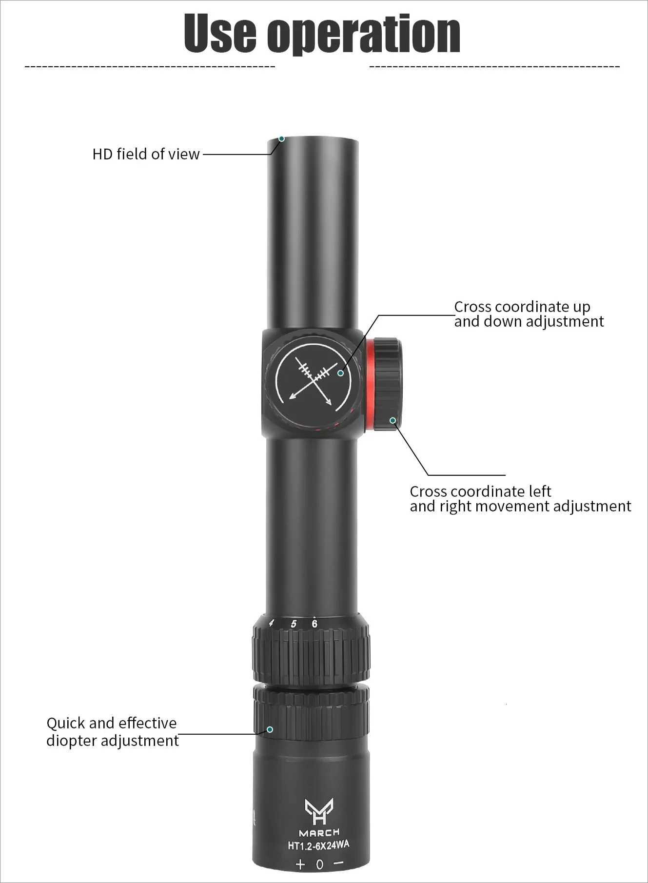 1.2-6X24WA Optical Compact Scope for Hunting Sight Scope Tactical Riflescope Reflex Scopes Accessories 11/20mm Rail Mount R250730