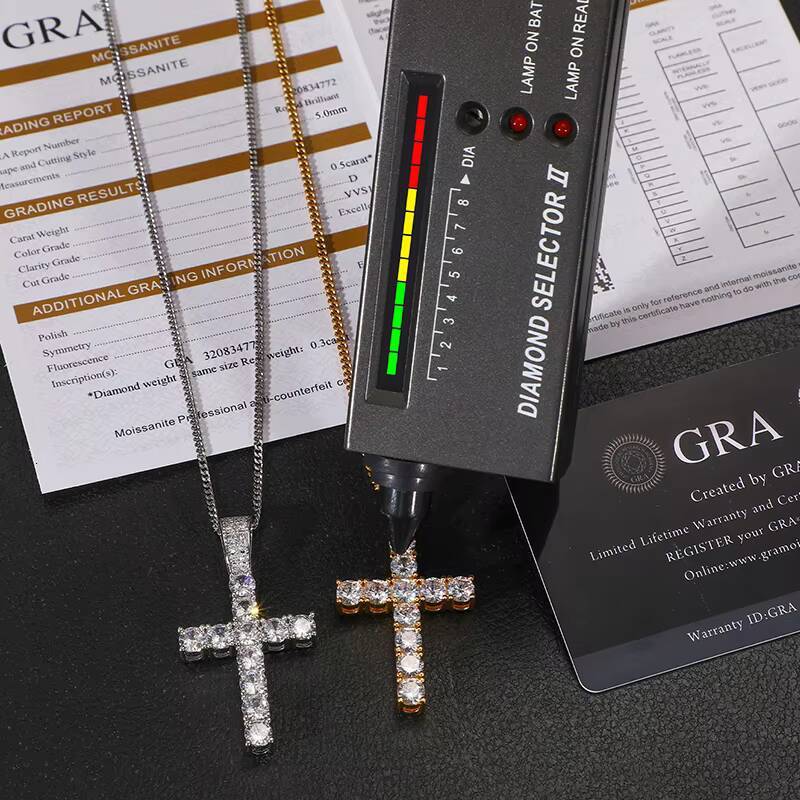 Fine Jewelry 925 Sterling Silver Pass Diamond Tester 5mm VVS Moissanite Classic Cross Pendant Necklace for Men Women