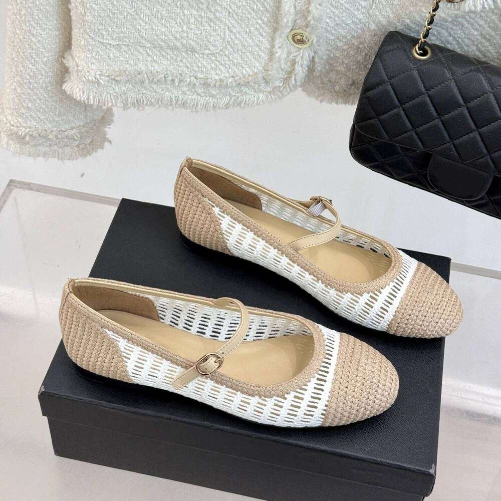 Women Size35-41 Weaving Flats Mary Janes Genuine Leather Leisure Mixed Colors Vacation Designer Shoes Zapatillas De Mujer c7b