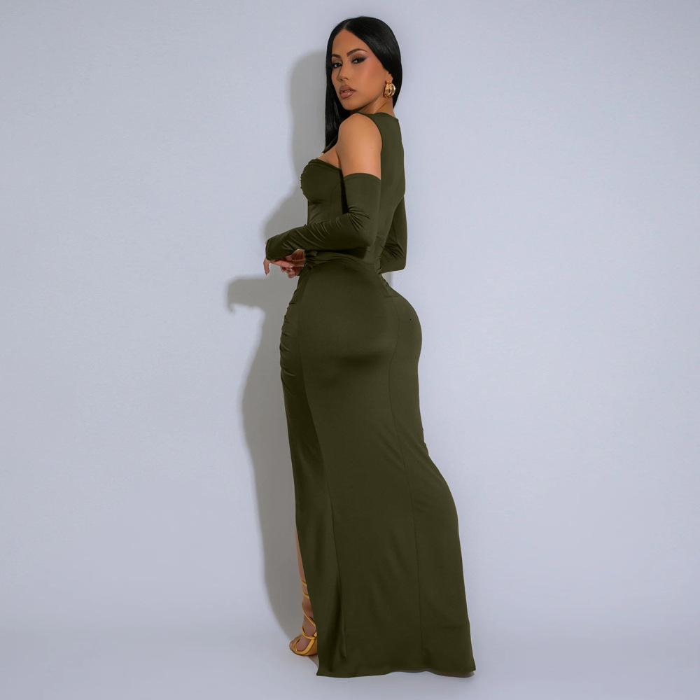 Womens Fashion Hot-Selling Long Sleeve Bodycon Dress Sexy Hollow Out Slit Bodycon Gown