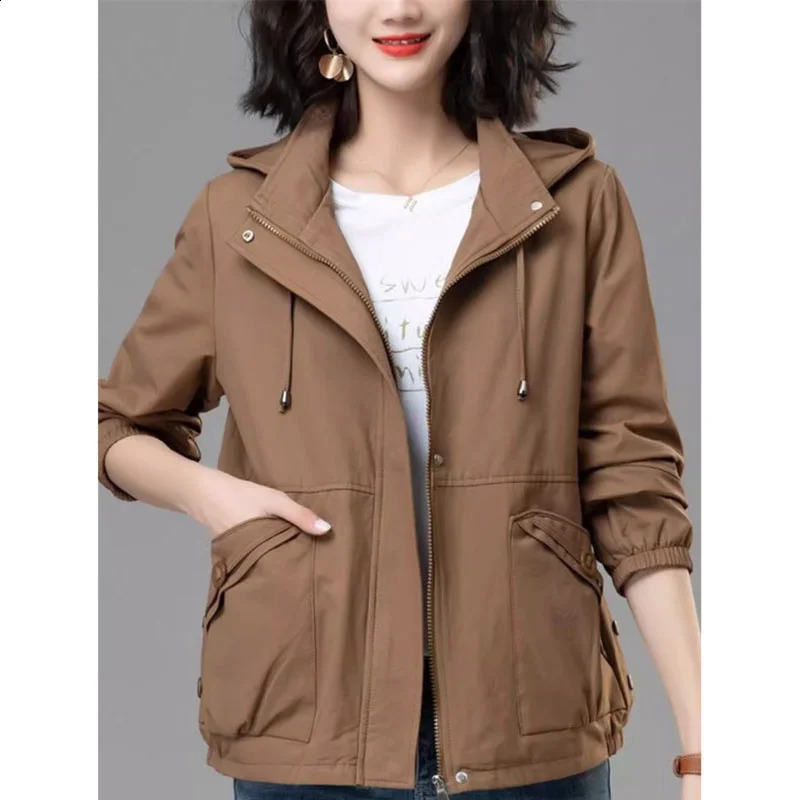 4XL Leisure Womens Short Jacket Spring And Autumn Trench Loose Oversized Middle-Aged Mother Hooded Baseball Jacket Top 250728