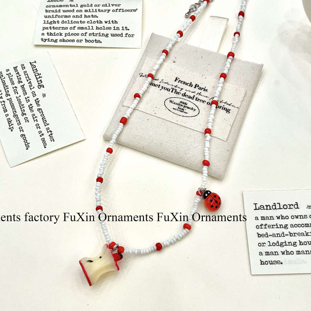 Creative Design Fun Apple Core Beaded Necklace for Women, Small Multi-element Collarbone Chain, Cute and Simple Versatile cf7