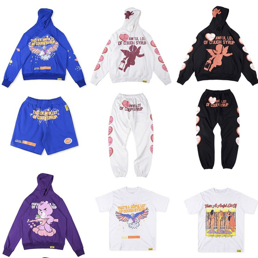 Thats A Awful Lot Of Caugh Syrup Mens Hoodie Fashion fluffy Sweatshirt Hip-Hop High Quality Pullover Cough Syrup letter foam print Angel Love Hoodies Pants sets