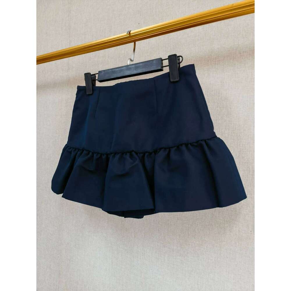 Designer Clothing 2025 Spring Women Dark Blue Jacket Skirt Set Turn-Down Collar Long Sleeve Short Coat Or Ruffles Mini Jupe Lady Suit