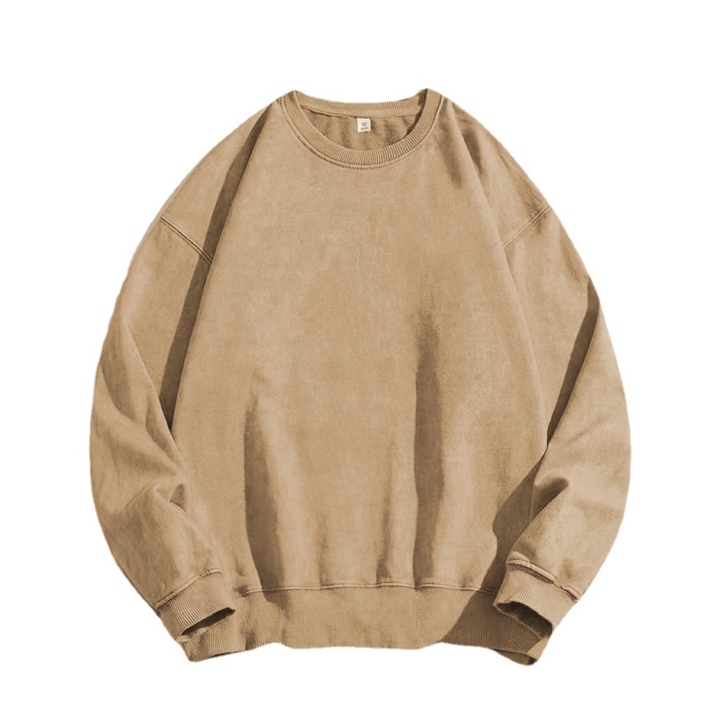 Pure cotton washed and worn hooded round neck sweater for men and women tide brand off-shoulder solid color American retro hoodie