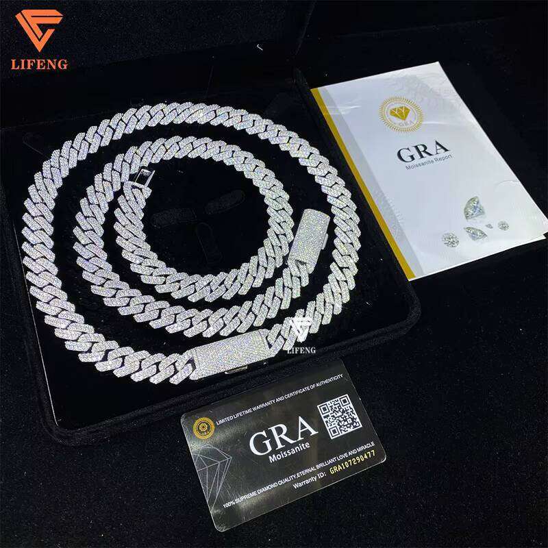 Hip Hop Jewelry 2 Rows 8Mm 10Mm 12Mm 13Mm 14Mm 15Mm VVS Cuban Chain Sier Moissanite Necklace