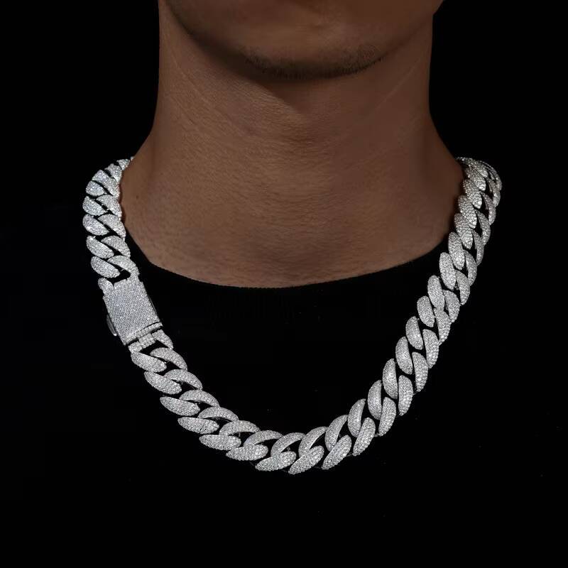 Highly Popular Sparkling Jewelry 18mm Bezel Setting Moissanite 925 Silver Hip Hop Fashion Men Cuban Chain With Certificate