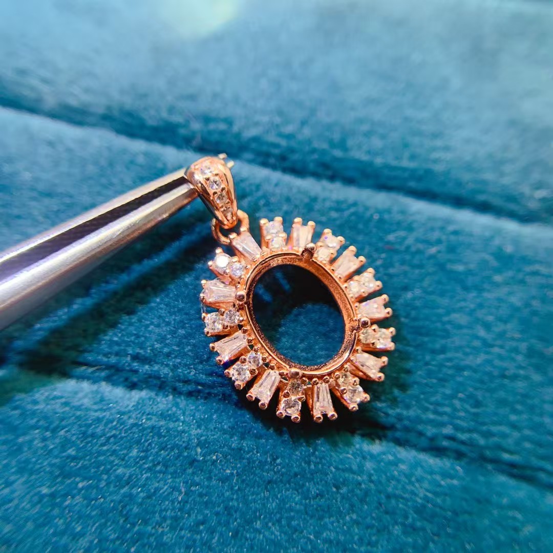 8mm*10mm oval gemstone necklace pendant 925 silver necklace pendant setting with 18K gold plating