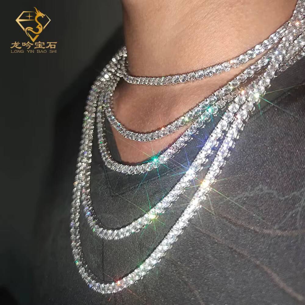 In Stock Unique Moissanite Diamond Tennis Necklace Round ice Link Chain 1CT 18inch