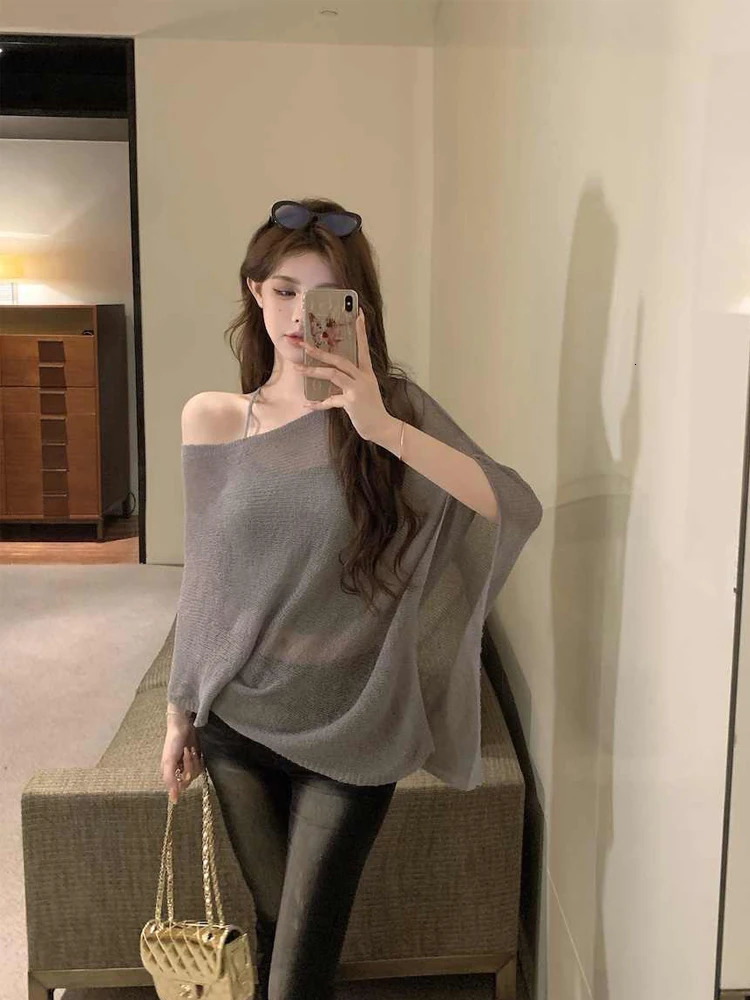 Irregular Cape Shawl Sun Protection Sunscreen Air Conditioning Clothes Women Loose Thin Ice Silk Knitted Top 250731