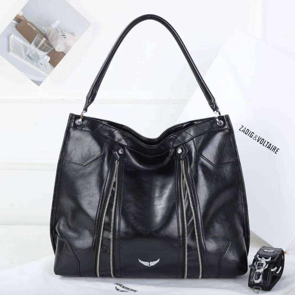 Ladies' fashion tote cracked patent leather design handbag with multiple zippers luxurious single shoulder crossbody bag