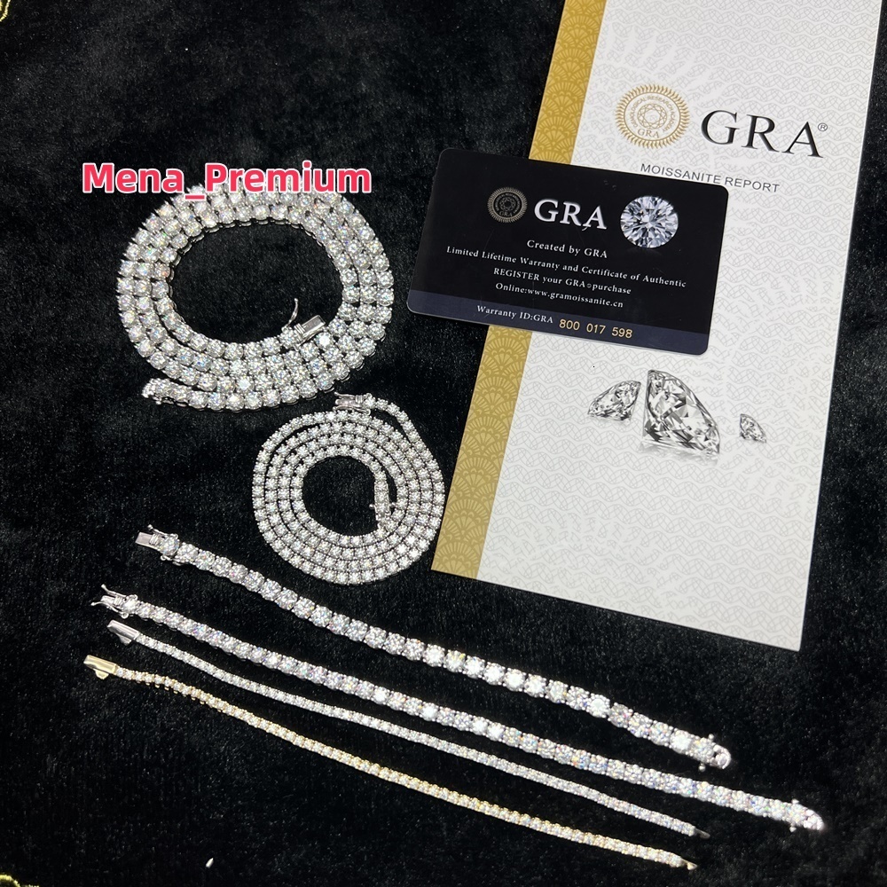 Hot Hip Hop Style 2mm 3mm 4mm 5mm 6.5mm VVS Moissanites Diamond in 925 Silver Necklace Tennis Chain Moissanite