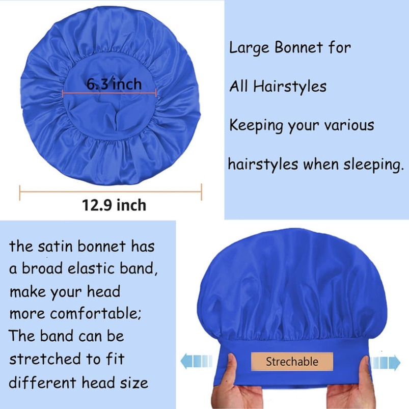 3 Pack Satin Silk Bonnet Sleeping, Bonnets Women Large Wide Soft Band Sleep Cap for Curly Hair Braids