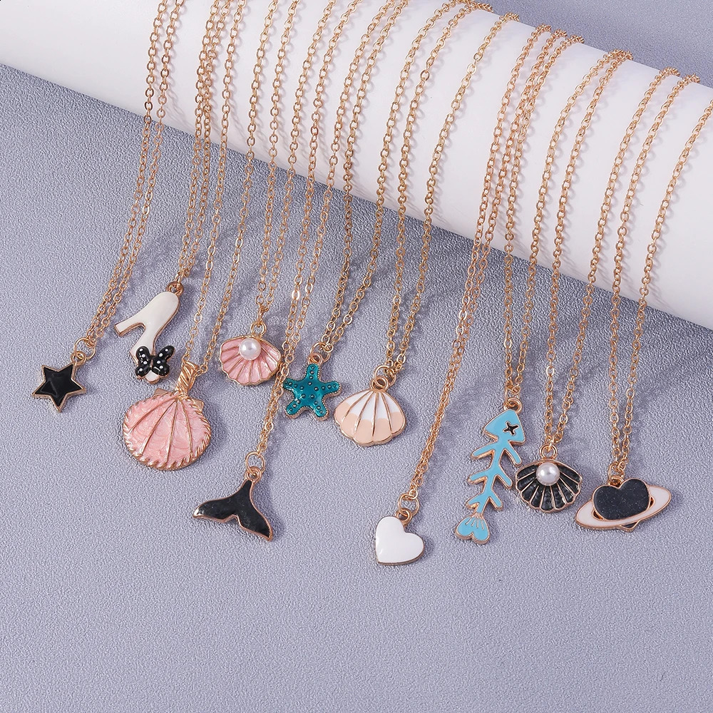 Boho Shell Necklace Sea Beach Lovely Fish Mermaid Heart Star Pendant For Women Children Summer Jewelry Gifts Bohemian 250716