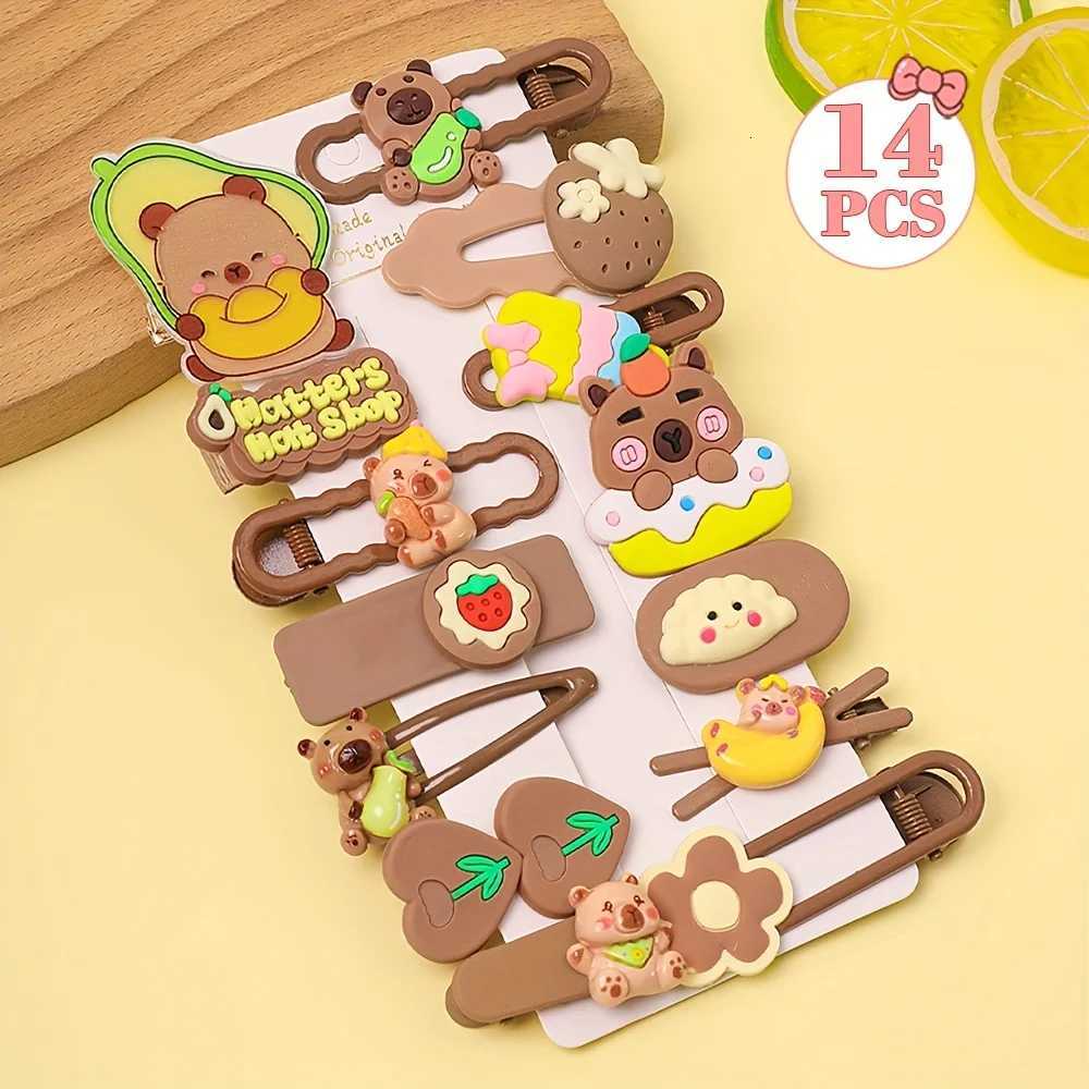 14 Pieces of Multi-Color Cute Kapibara Hairpin Set Including Various Fashion Elements of Butterflies and Flowers R250730