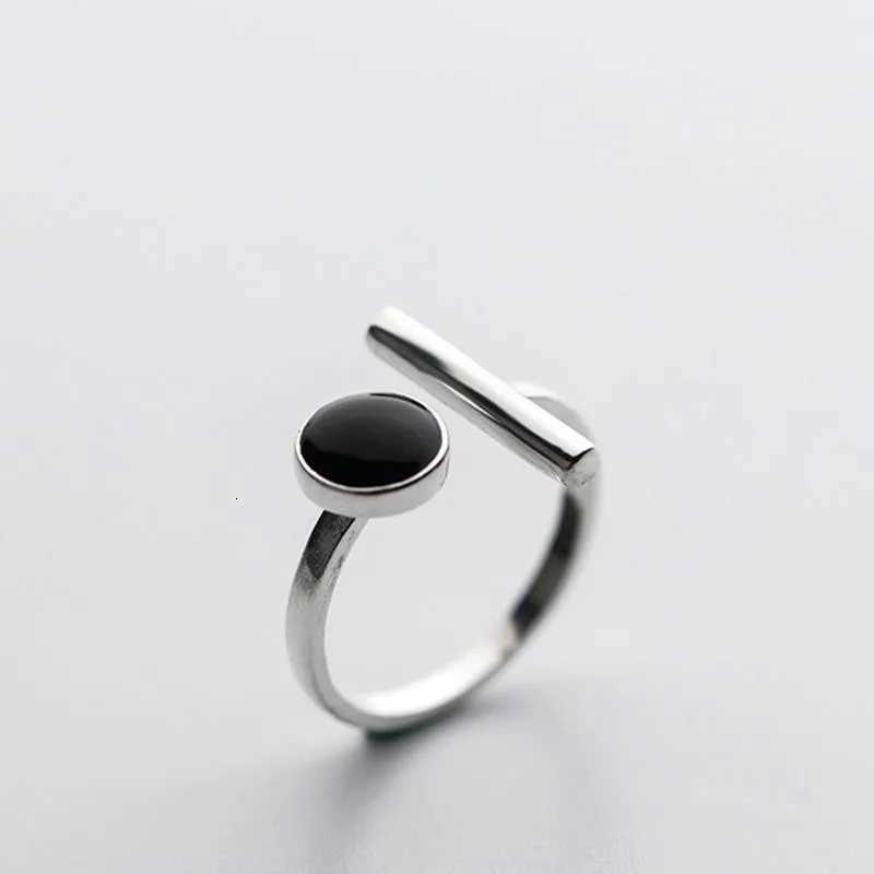 Fashion 925 Sterling Silver Black Round Open Rings For Women Luxury Designer Jewelry Gift Female y250730