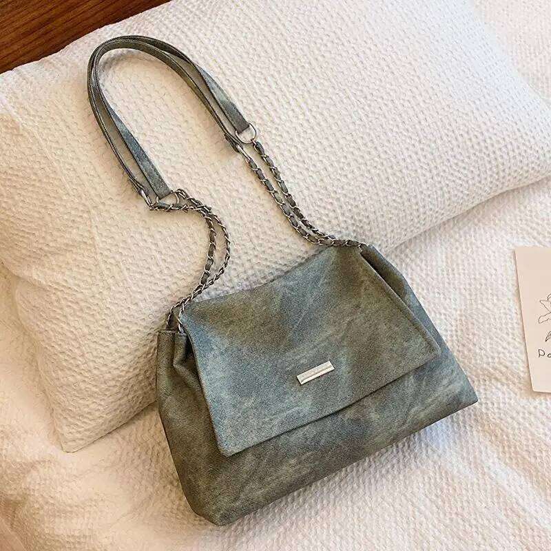 Ladies Commuter Retro Large Capacity Shoulder Bag Fashion Chain Handbag Girls Simple Crossbody PU Material