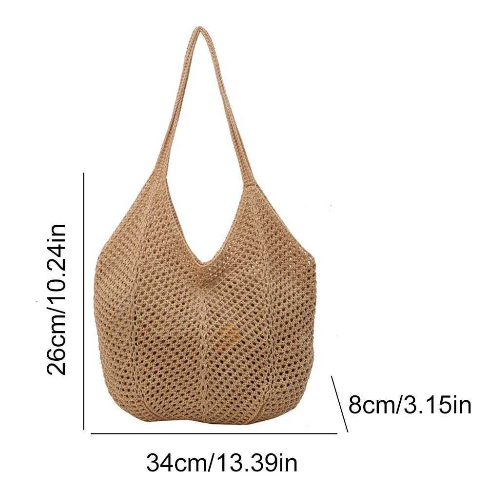 Fashion Womens Hollow Woven Shoulder Bags Large Capacity Knitting Underarm Bag Solid Crochet Tote Handbag Summer Mesh Beach Bag Y250730
