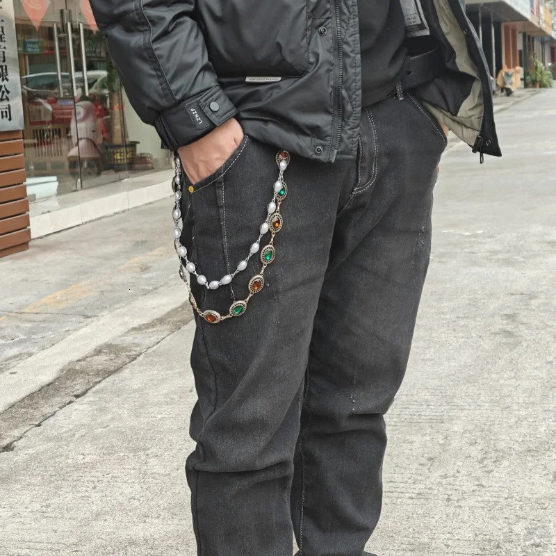 Model Retro Agate Pearl Pants Chain Fashionable Men And Women Ones Waist Accessories Hip Hop Jewelry Key Chain 250730