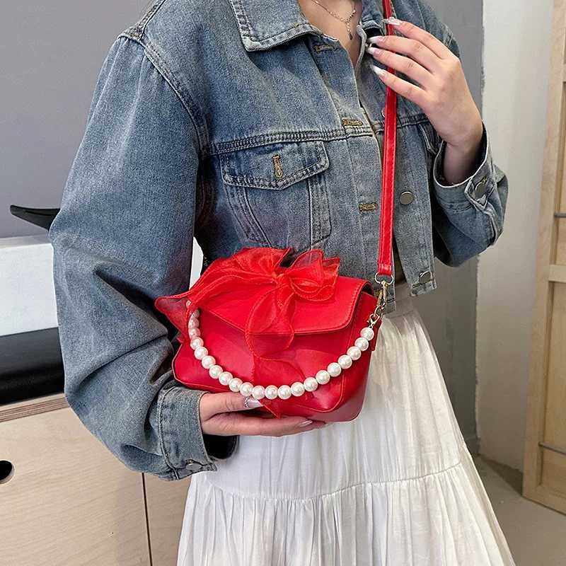 FAshion Womens Small Crossbody Shoulder Bags Lady PU Leather Messenger Bag Bow Pearls Handbags And Purses Flap Travel Bag Y250730