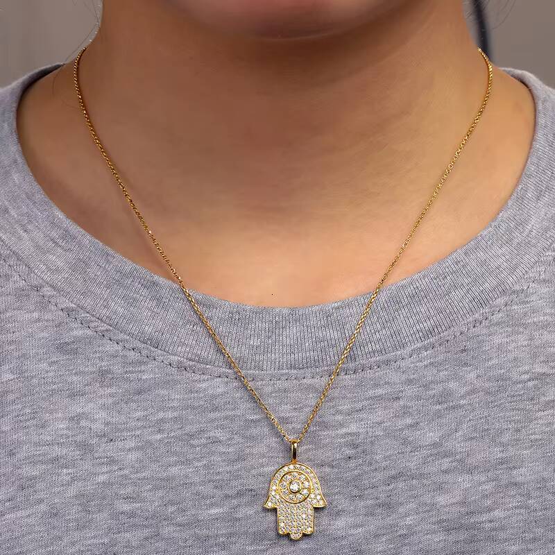 Hot Selling Hip Hop Pendant Pass Diamond Tester 925 Sterling Silver Gold Plated Moissanite Hamsa Pendant for Necklace
