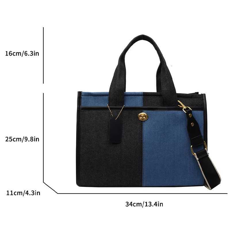 Large capacity handbag for women in 2024 new fashionable patchwork denim work and commuting bag broadband crossbody tote bag Y250730