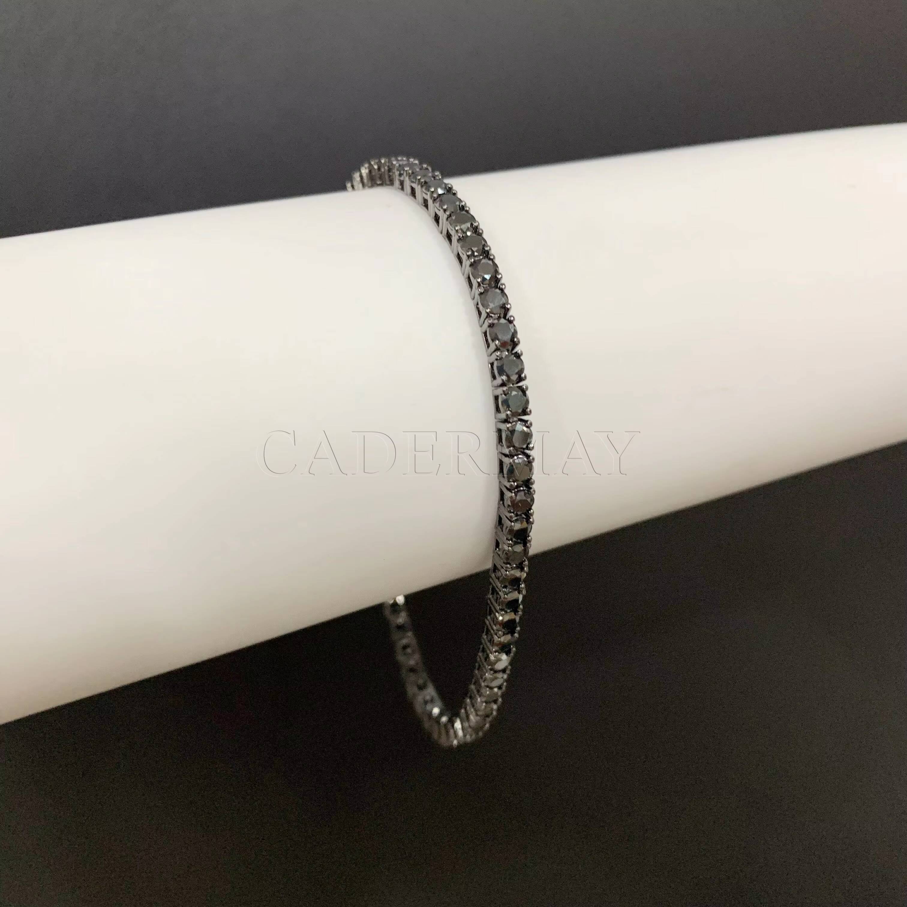 Wholesale Price Black Moissanite Tennis Chain Iced Out 925 Silver Black Gold Plated 2-5mm Black Tennis Bracelet Moissanite Chain