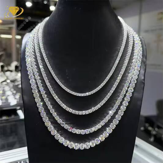Most Popular Hiphop Silver 925 14k 18k Gold Plated Moissanite Diamond Necklace 2mm to 6mm Wide Iced Out Tennis Chain Moissanite
