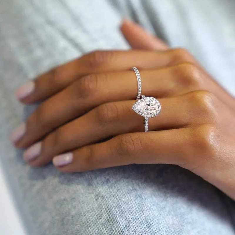 TIGRADE 925 Sterling Silver Wedding Band Teardrop Bridal Rings Sets Halo Cubic Zirconia Solitaire Engagement Ring For Women Size y250730