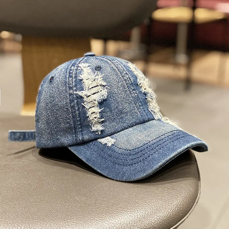 Washed Denim Baseball Caps Women Vintage Holed Distressed Cap Fashion Sports Denim Hats Plain Women Men Dad Caps 250730