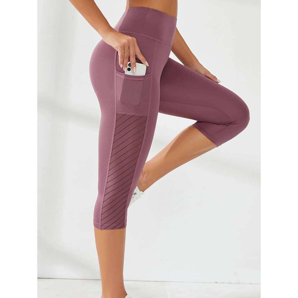 Side Pockets Calf Length Yoga Solid Color high elasticity Leggings High Waist For Women Tummy Control Workout Pants