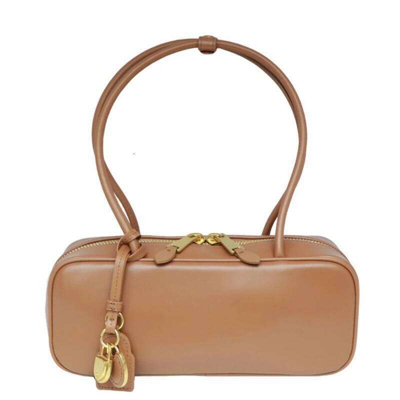 Cowhide Bowling 2025 New Vintage Lock Small Pendant Handbag Genuine Leather Women's Large Capacity Armpit Shoulder Bag