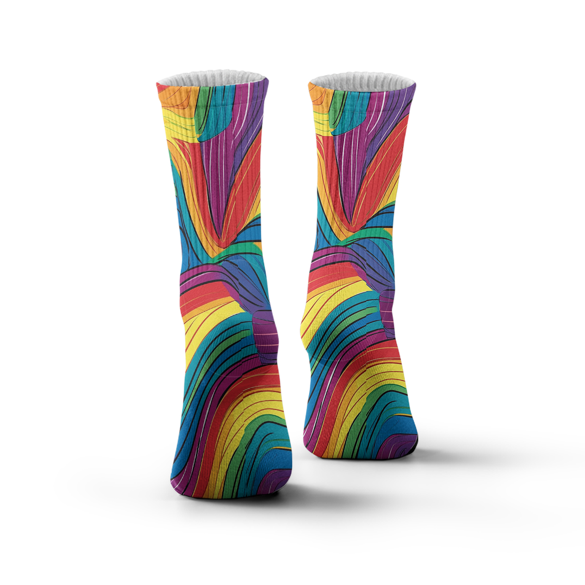 Unisex Rainbow Swirl Print Tube Designer Socks C126