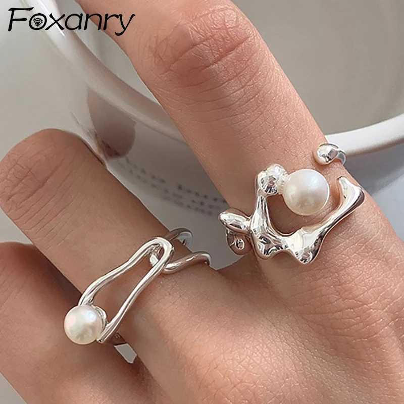 FOXANRY Pearl Couples Rings for Women Couples New Fashion Vintage Handmade Hollow Geometric Birthday Party Jewelry Gifts y250730