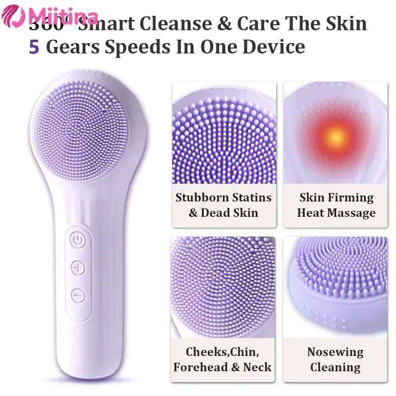 Electric Facial Brush Sonic IPX7 Waterproof Silicone Face Scrubber Exfoliator Vibration Massager Deep Cleansing Care