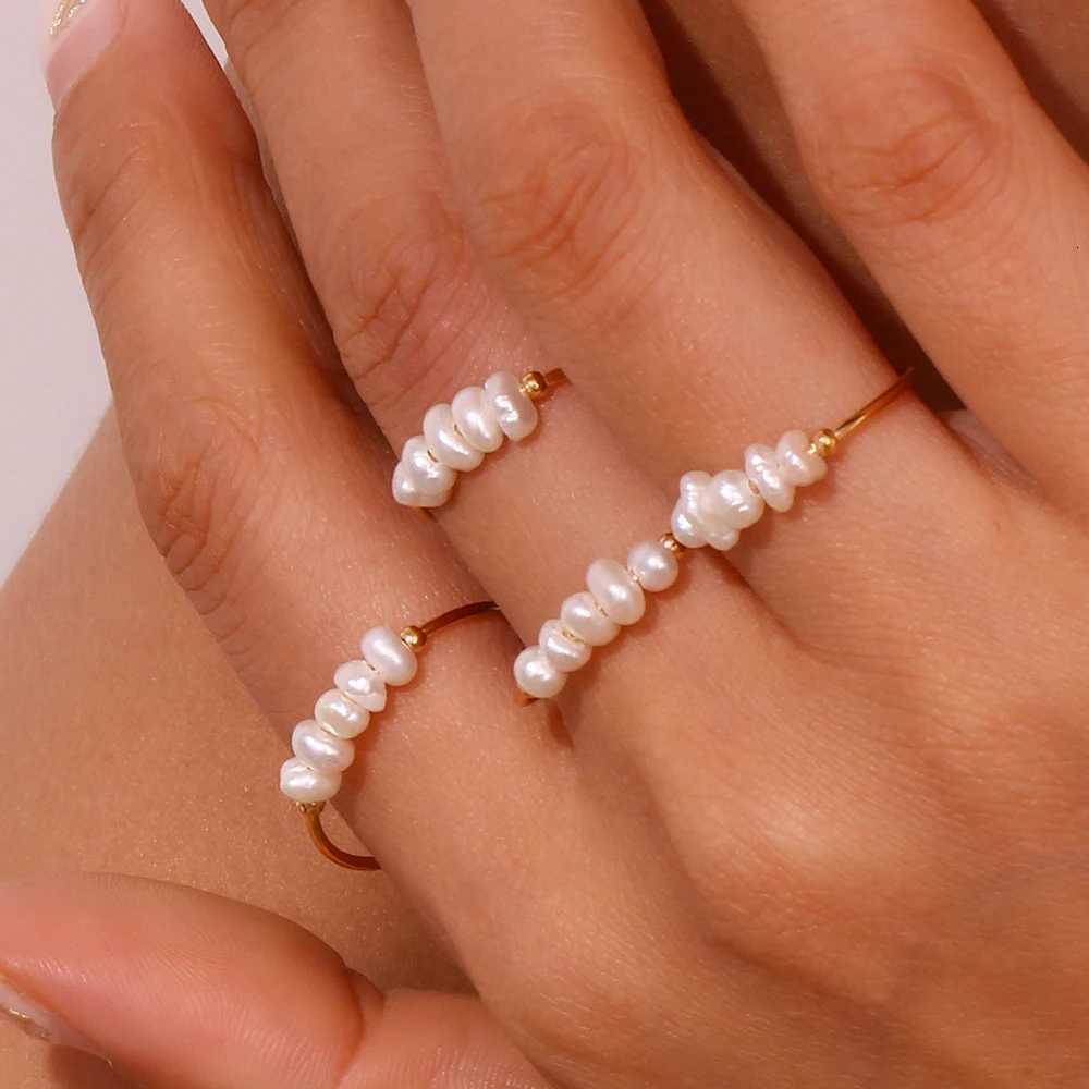 The. Muses Elegant Small Freshwater Pearl Stainless Steel Finger Rings Women Fashion Daily Waterproof Jewelry And Accessories y250730