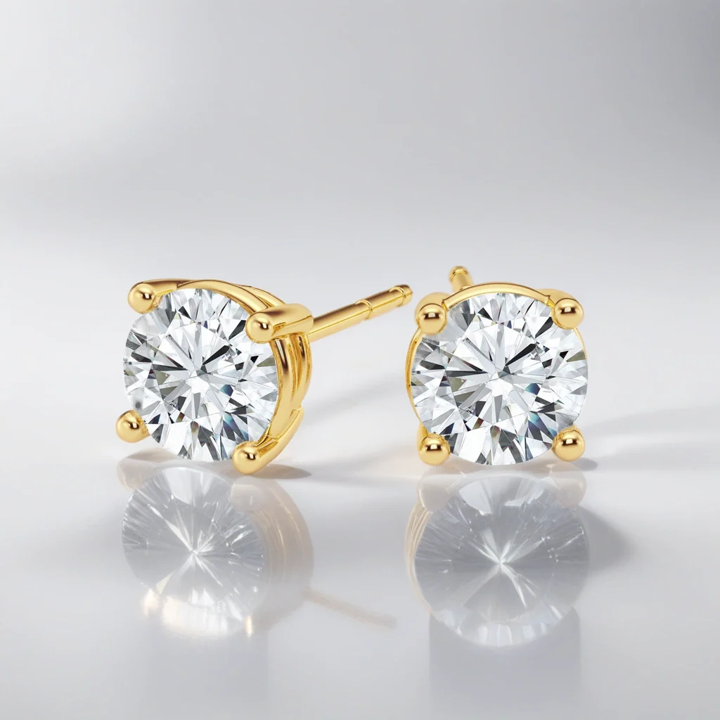 Customized Hot Sale Style 18k Solid Gold 0.5ct 1ct 2ct Lab Grown Diamond Gold Stud Earrings Women Fine Jewelry Earrings