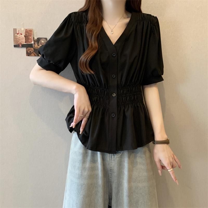 2025 plus size women's S summer shirt short sleeved solid color top waist slim fit chubby girl new designer T-shirt