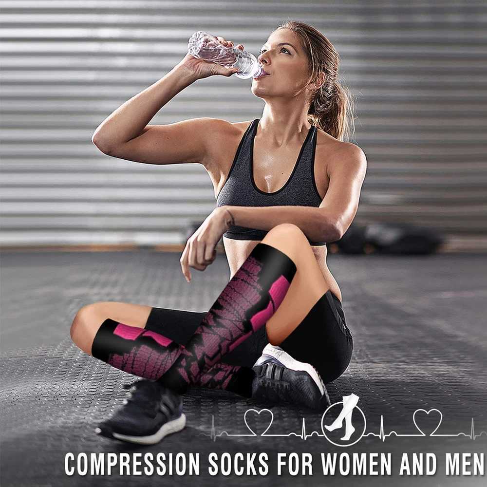 1 Pair Sports Compression Socks for Women and Men - Calf Support Socks for Running Nurses Flight Pregnancy Circulation Athletic Z250731