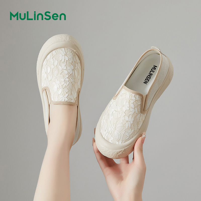 Mulinsen women's shoes 2025 new spring and summer breathable mesh sports thick bottom European station casual all-match toe sneakers