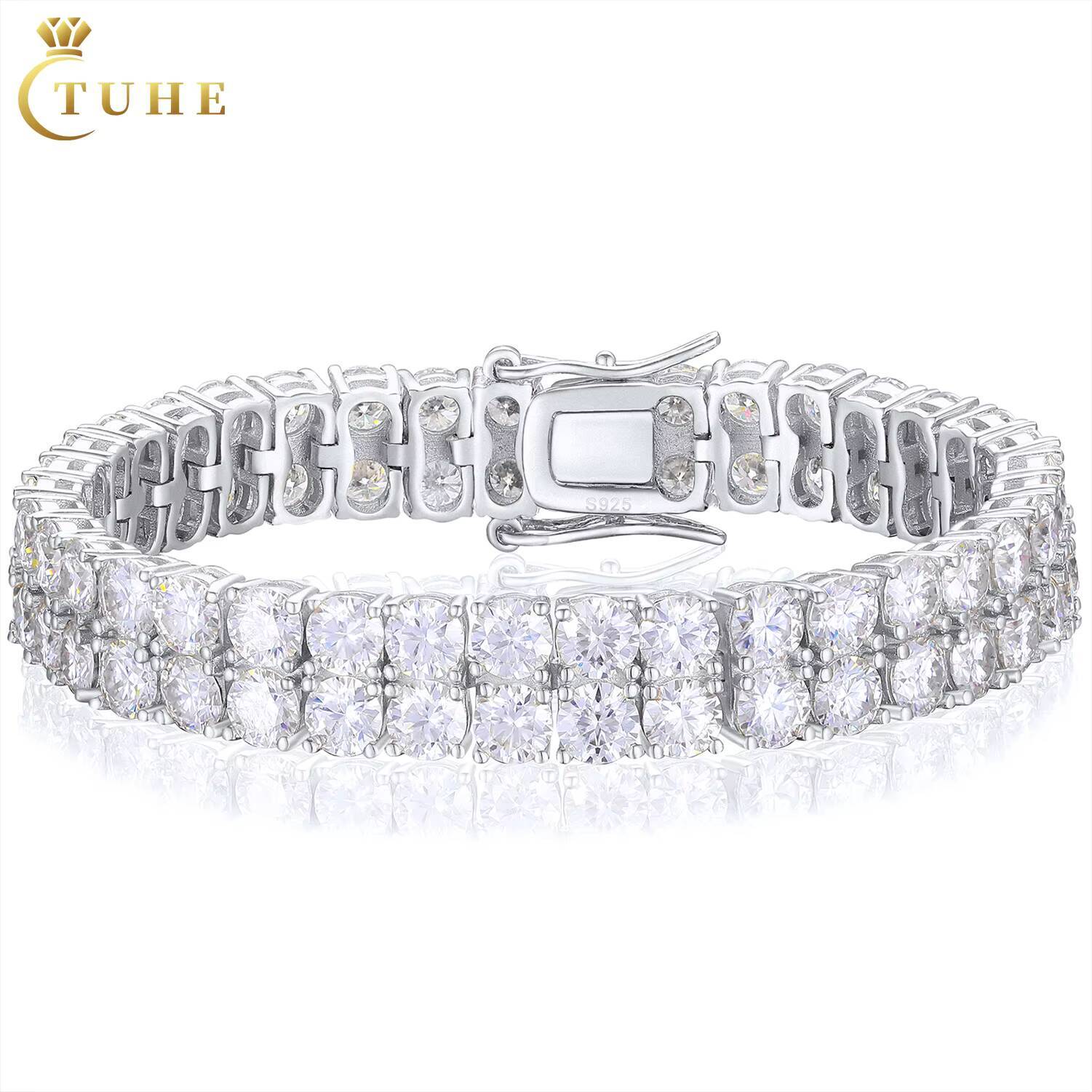 Femme Pass Diamond Tester 2 Rows 3mm 4mm 5mm VVS Moissanite 18K White Gold Plated 925 Sterling Silver Tennis Bracelet for Men