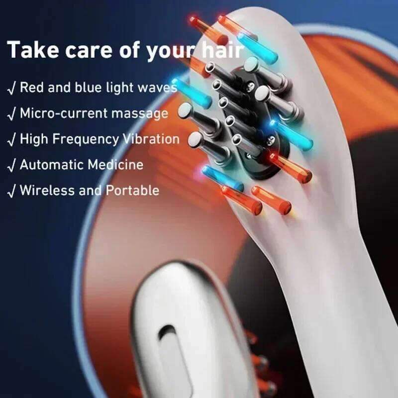 Electric Massage Comb Red Blue LED Light Therapy Vibration Medicine Scalp Oil Applicator for Growth Anti Hair Loss