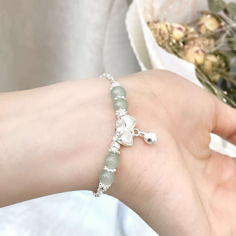 New Chinese Style Bowknot Bell Fragmented Sier Jade Bracelet Light Niche Fashion High-end Sense Hand Jewelry 4e1