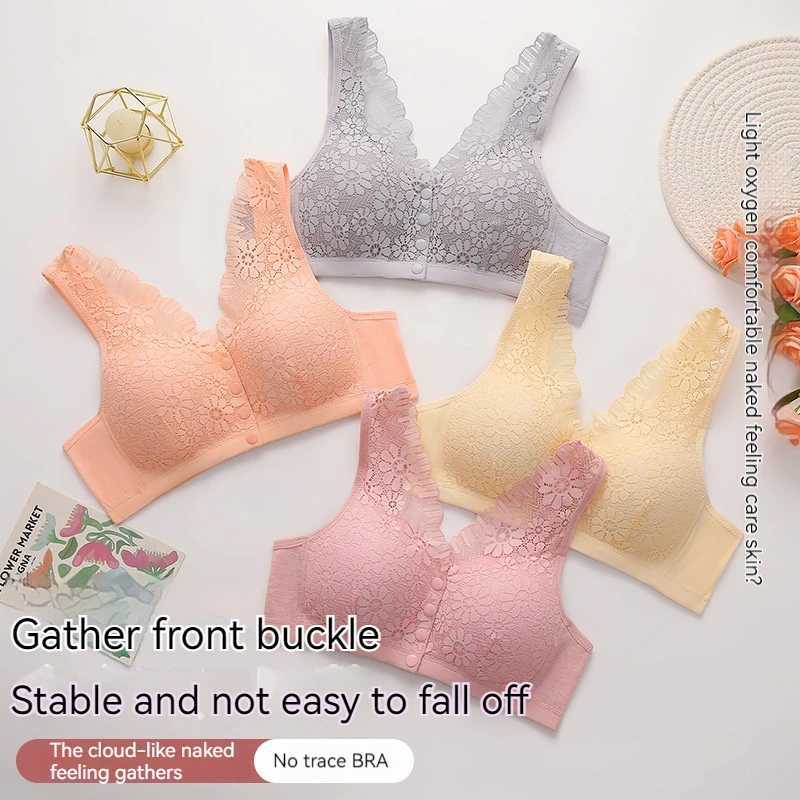 Womens Front-clasp Thin Steel-free Multi-color Comfortable Underwear All-season Plus-size Backless Sexy Lace Bra Z250730