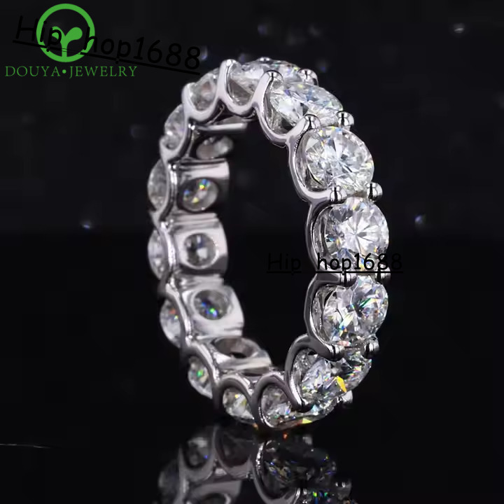 Custom Fine Jewelry Cuban Ring White Gold Plated S925 Silver Man Diamond Iced Out Moissanite Eternity Ring