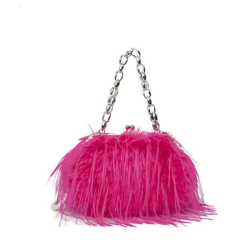 Large Capacity Plush Women's Pearl Chain Clip Fairy Style Single Shoulder Crossbody Bag ddmymoon