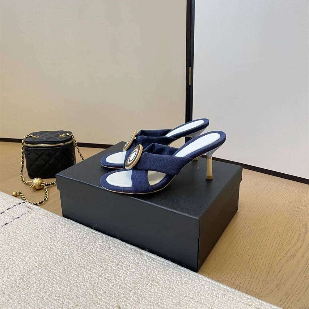 New Women Size34-41 Genuine Leather Slippers High Heels Summer Sides Solid Colors Pumps Designer Shoes Zapatillas De Mujer d76